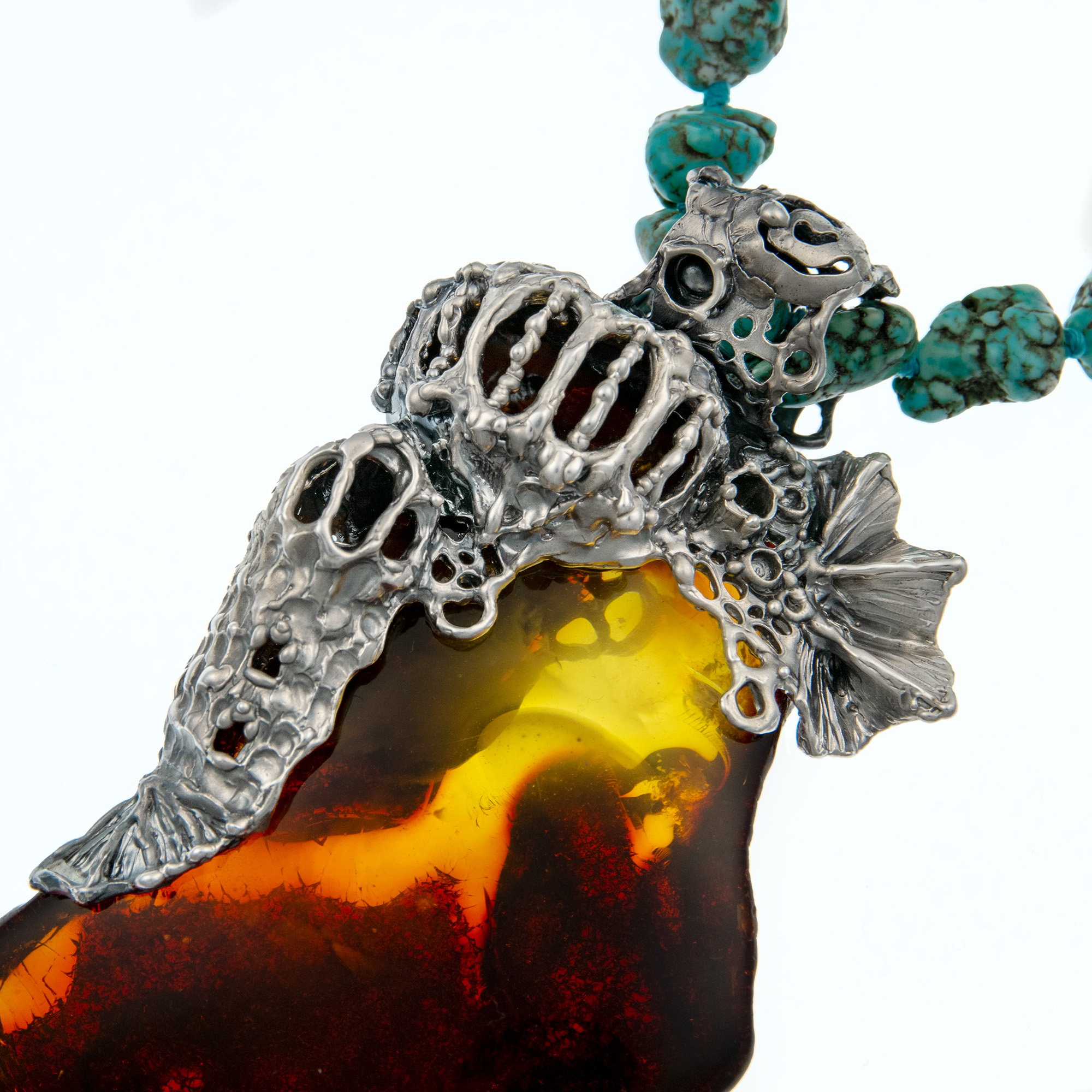 Sterling Silver and Natural Baltic Amber Ghost Pendant 2